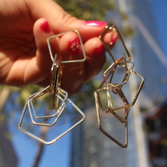 New 925 dangling geometric long gold earrings - Picture 3 of 6